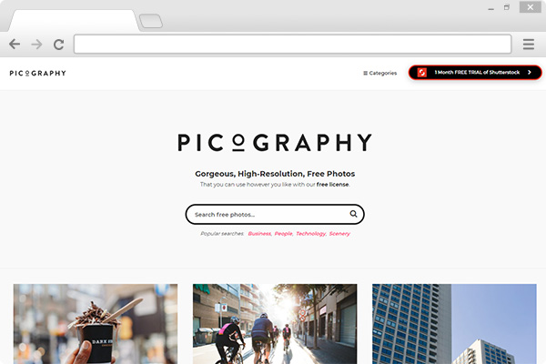 Screen cap of Picography free stock photo website