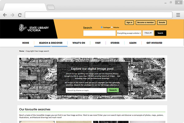 Image of homepage of State Library of Victoria